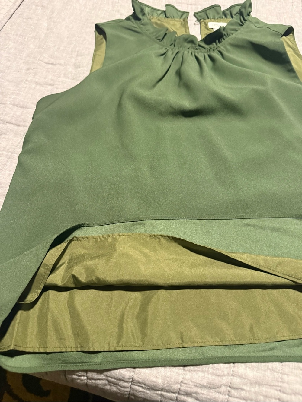 J Crew Women’s Sleeveless Ruffle-Neck Top - Olive Green, Size LP - Picture 4 of 4